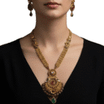 Regal Lotus Crest Antique Gold Necklace Set by Tarasha Jewels