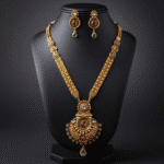 Regal Lotus Crest Antique Gold Necklace Set by Tarasha Jewels - Image 2