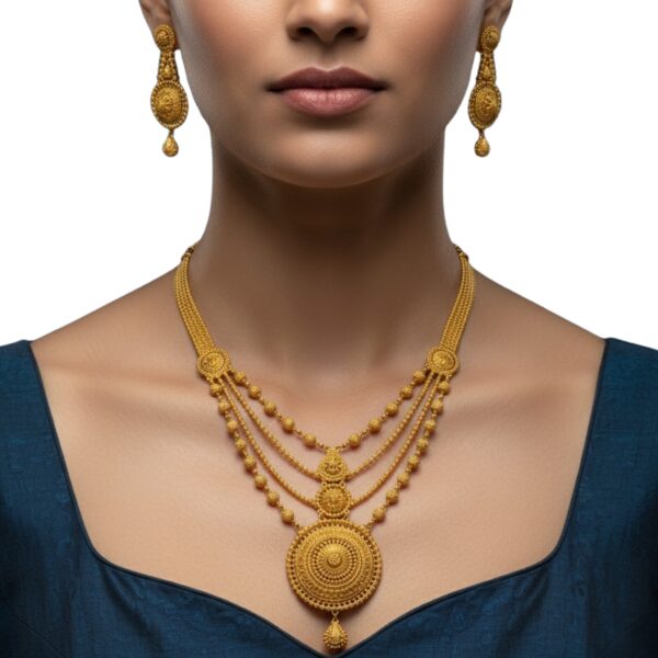 Classic Regal Layered Gold Necklace Set by Tarasha Jewels