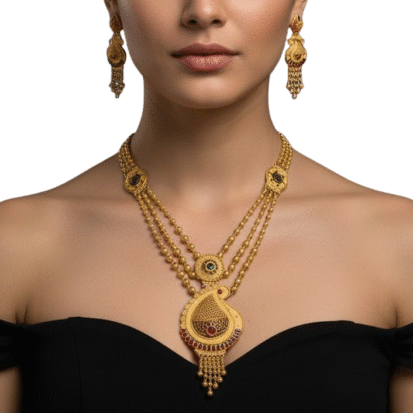 Paisley Grandeur Multi-Strand Gold Necklace Set by Tarasha Jewels