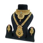 Opulent Maharani Gold Choker Necklace Set by Tarasha Jewels - Image 3