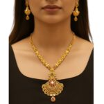 Regal Lotus Fan Gold Necklace Set by Tarasha Jewels