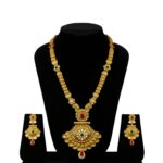 Delicate Lotus Crest Gold Necklace Set by Tarasha Jewels - Image 2