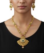 Delicate Lotus Crest Gold Necklace Set by Tarasha Jewels