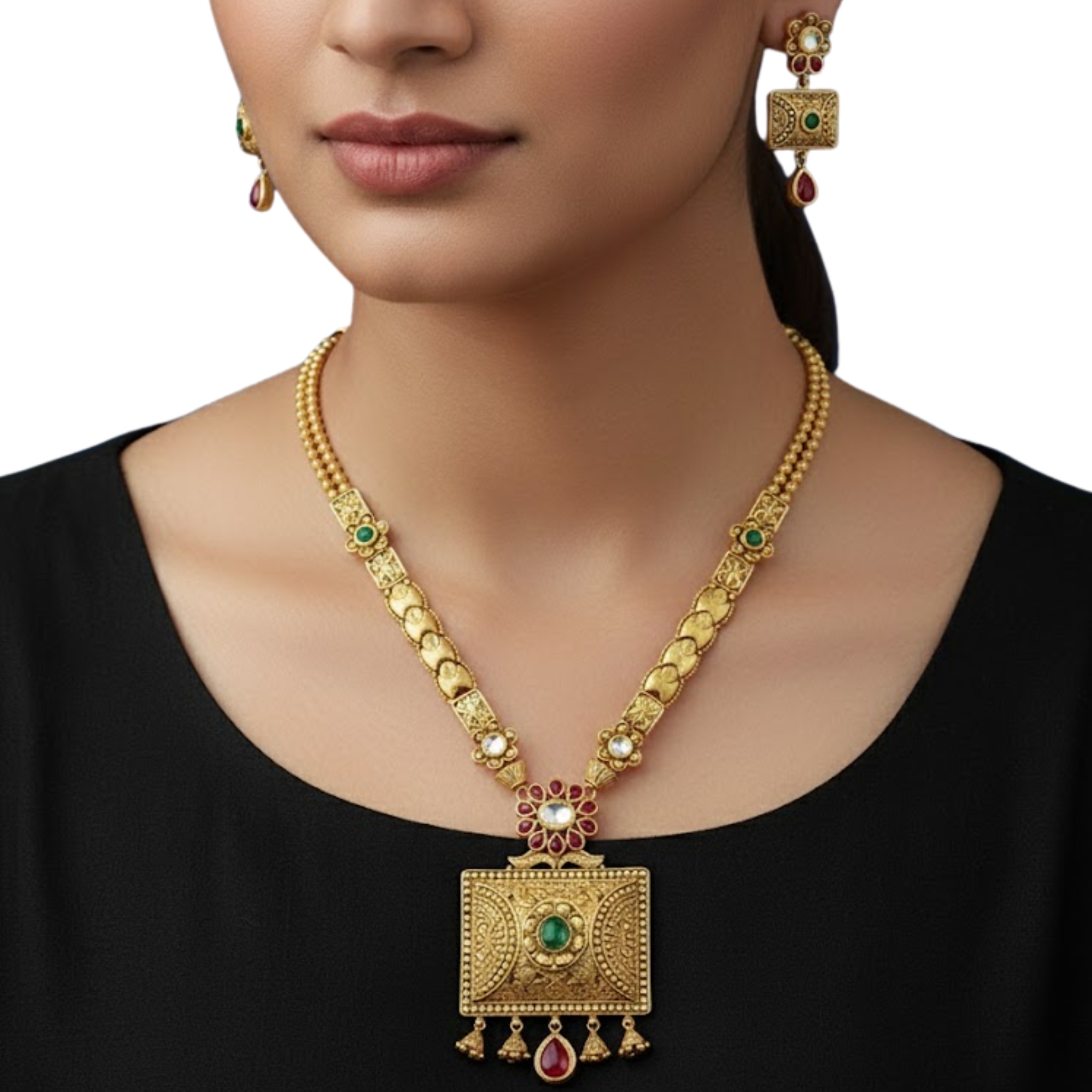 47 Temple Glory Gold Necklace Set by Tarasha Jewels - Image 1